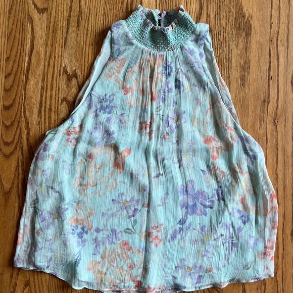 SOLD Alice + Olivia Green Floral Sleeveless Halter Neck Blouse Top Women's Sz XS - Picture 2 of 7